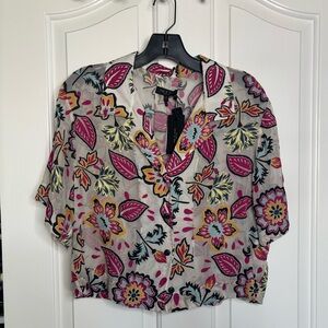 NWT Rag & Bone MARE Multicolor Semi Sheer  Floral Blouse size Small
